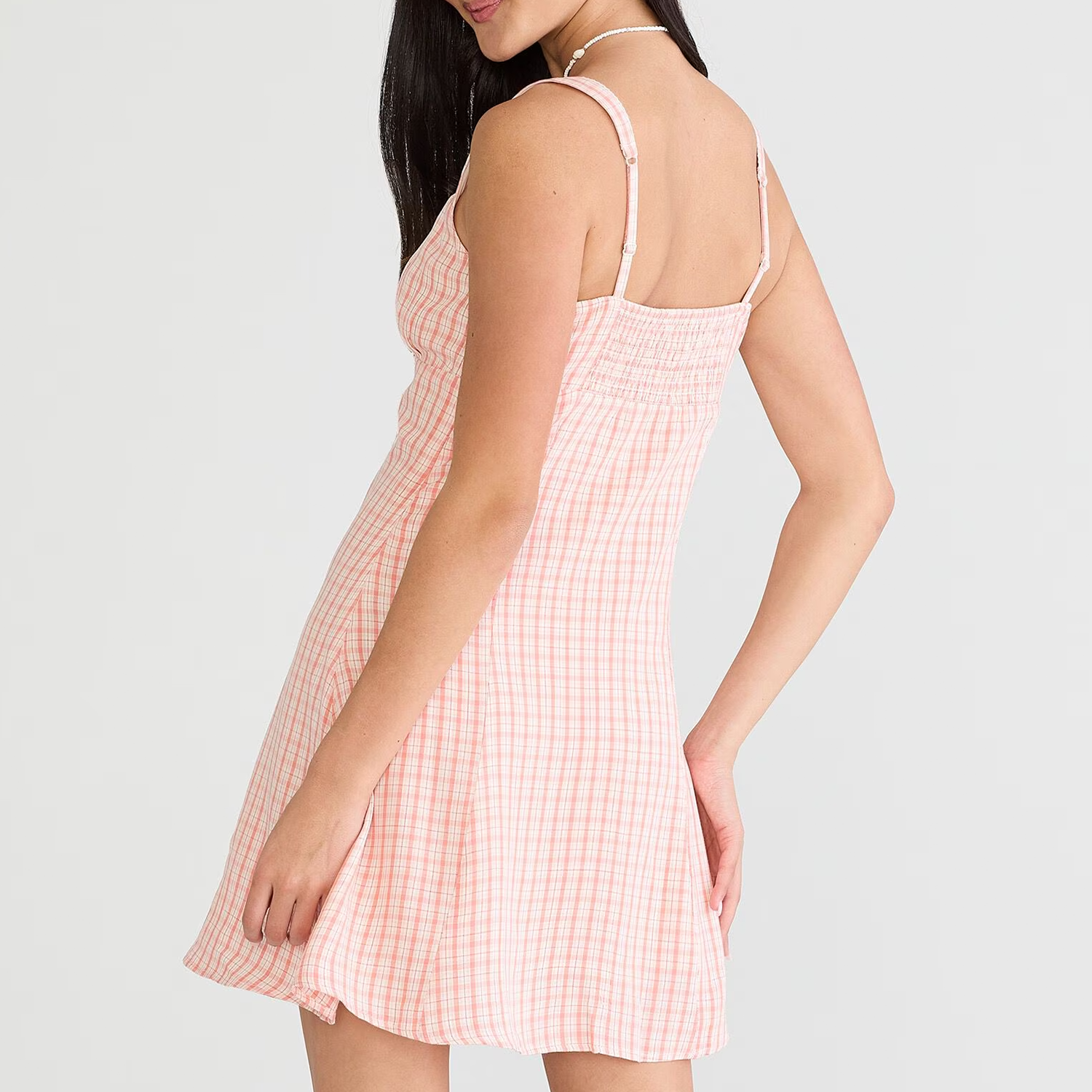 Plaid Square‑Neck Button‑Front A‑Line Woven Mini Dress
